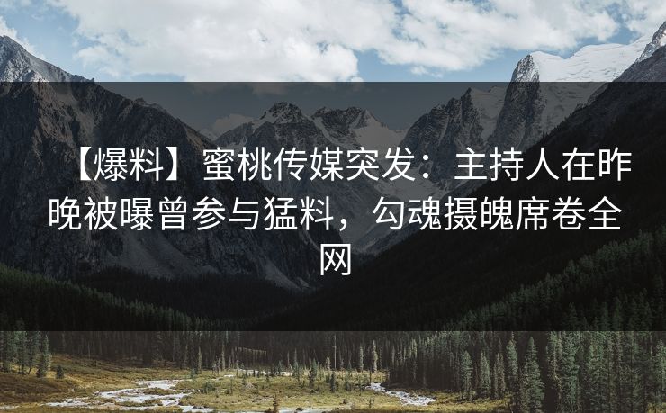 【爆料】蜜桃传媒突发：主持人在昨晚被曝曾参与猛料，勾魂摄魄席卷全网